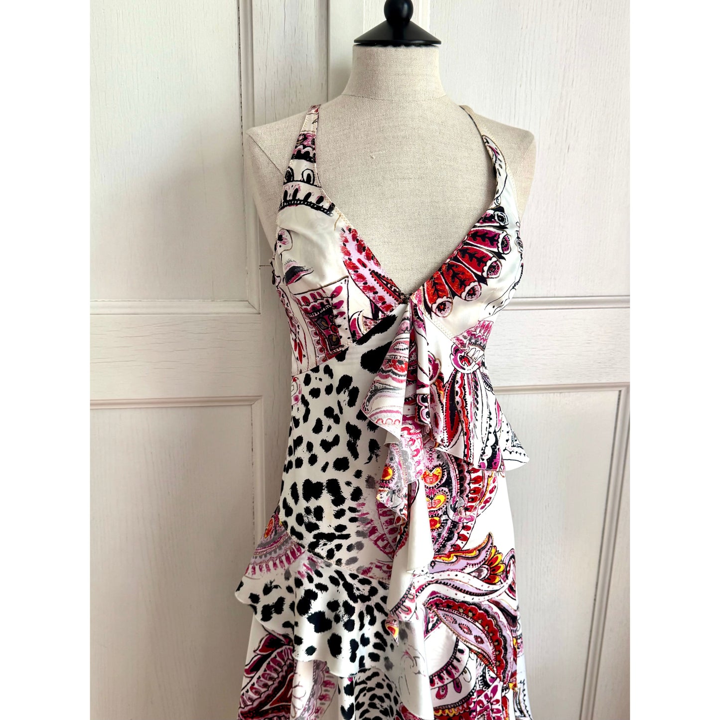 Just Cavalli Paisley S/S 2004 Asymmetric Ruffled Dress (S-M)
