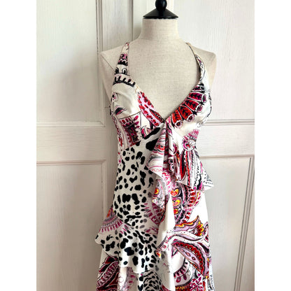 Just Cavalli Paisley S/S 2004 Asymmetric Ruffled Dress (S-M)