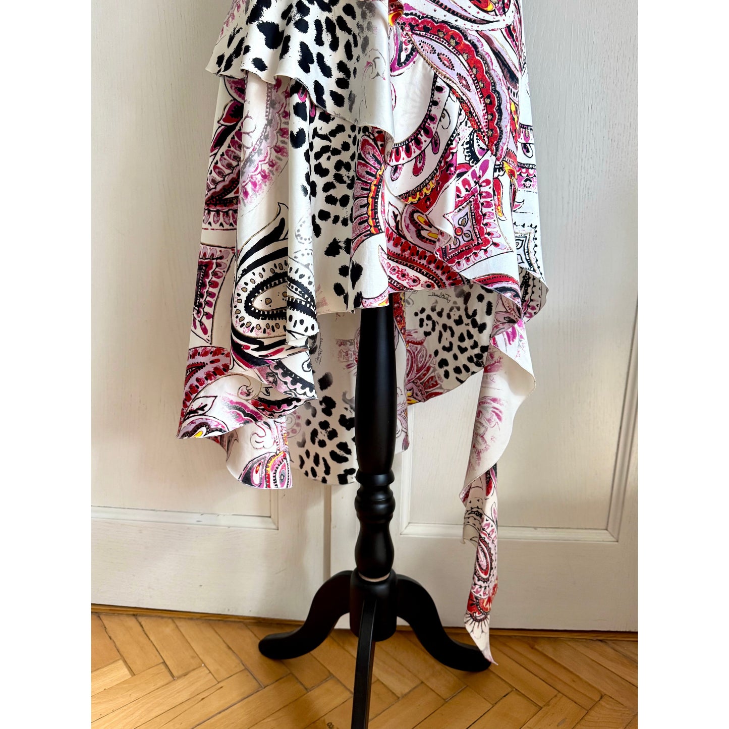 Just Cavalli Paisley S/S 2004 Asymmetric Ruffled Dress (S-M)