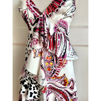 Just Cavalli Paisley S/S 2004 Asymmetric Ruffled Dress (S-M)