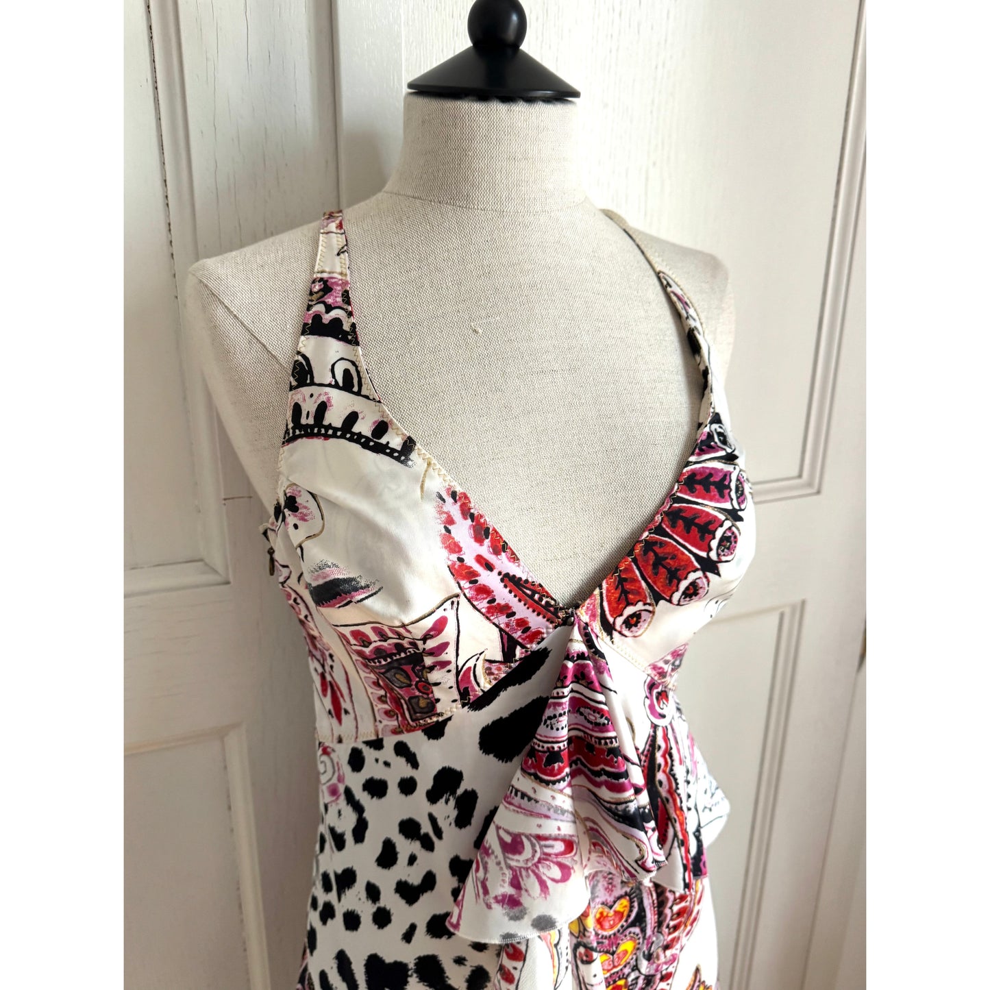 Just Cavalli Paisley S/S 2004 Asymmetric Ruffled Dress (S-M)