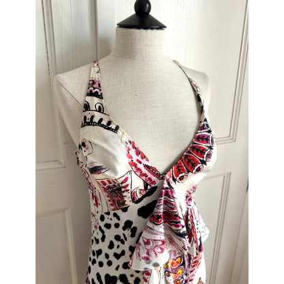 Just Cavalli Paisley S/S 2004 Asymmetric Ruffled Dress (S-M)
