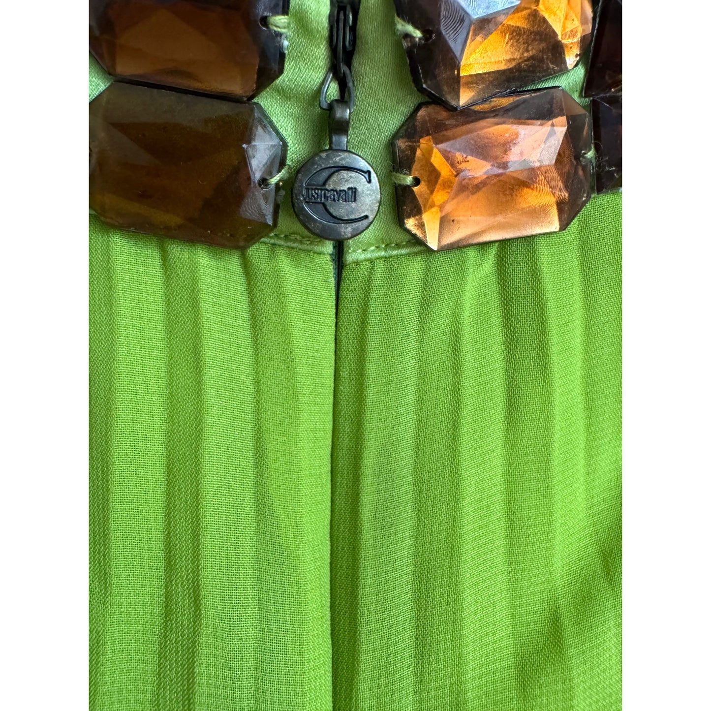 ICONIC Just Cavalli 2001 Green Bejeweled Mini Pleated Dress (S / IT 40)