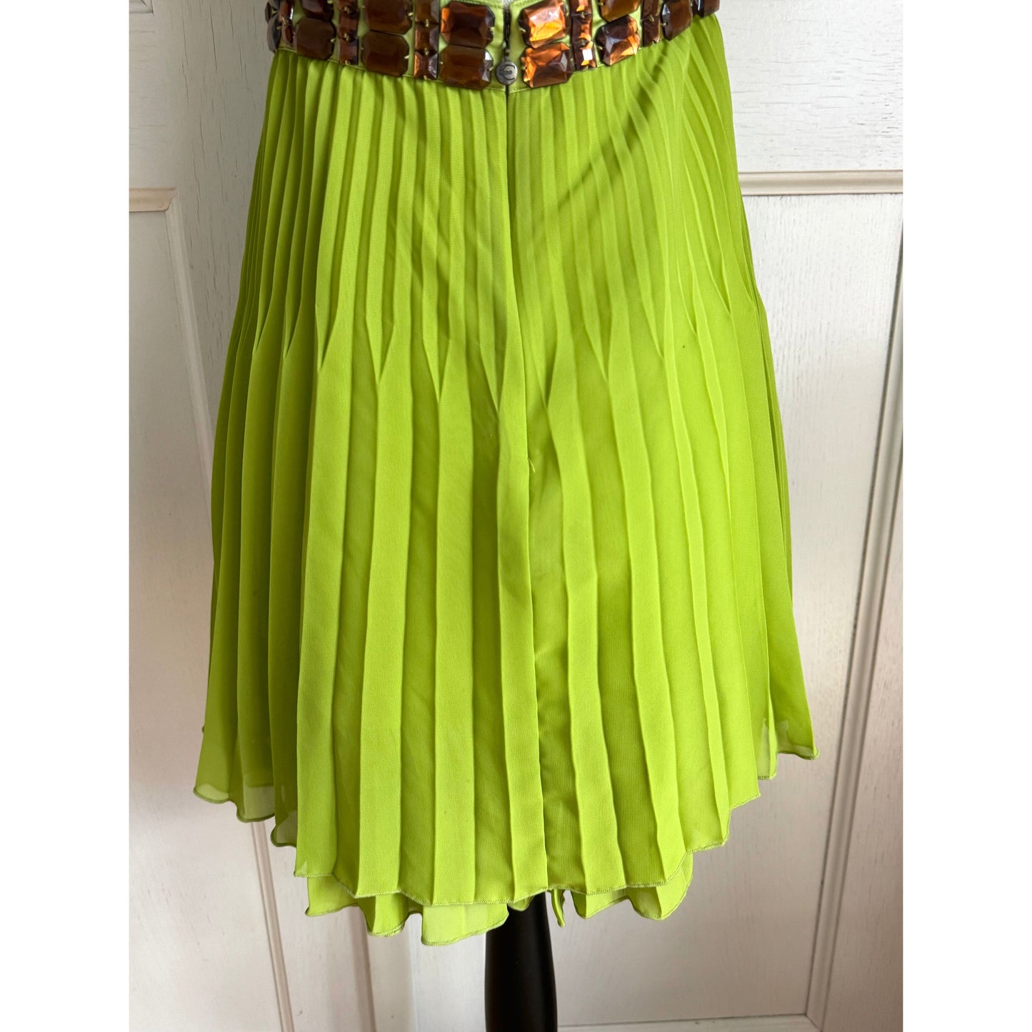 ICONIC Just Cavalli 2001 Green Bejeweled Mini Pleated Dress (S / IT 40)