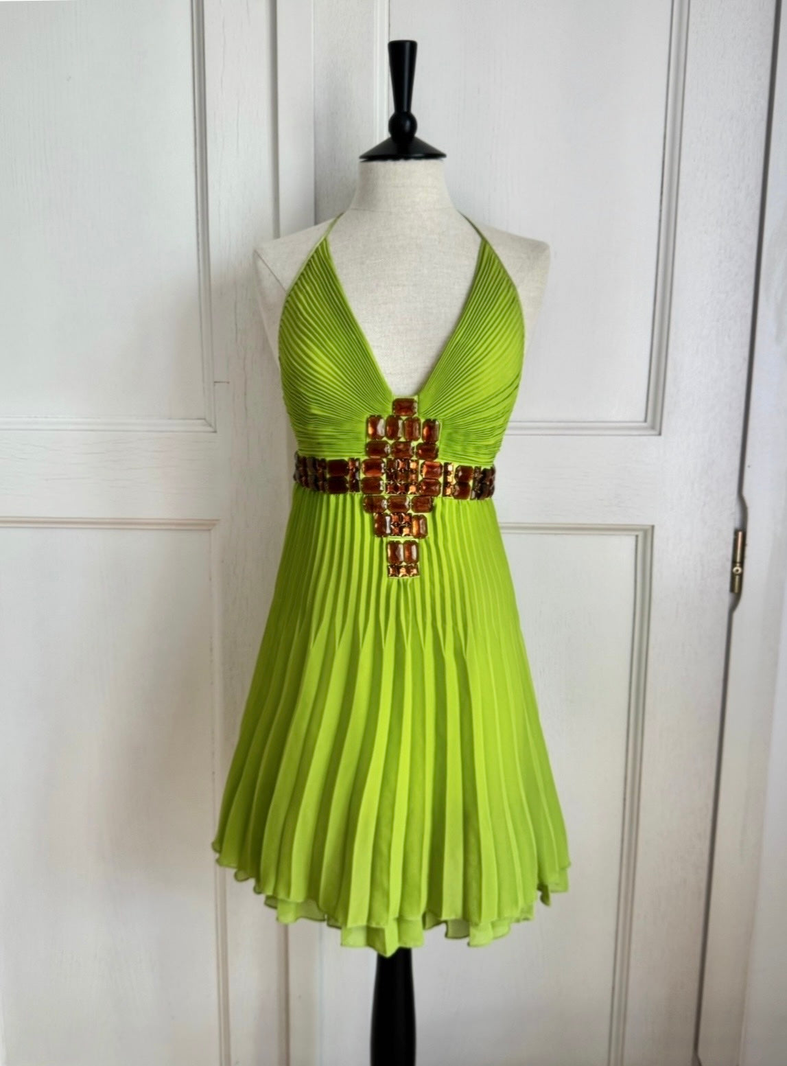 ICONIC Just Cavalli 2001 Green Bejeweled Mini Pleated Dress (S / IT 40 – Ciao Kasia
