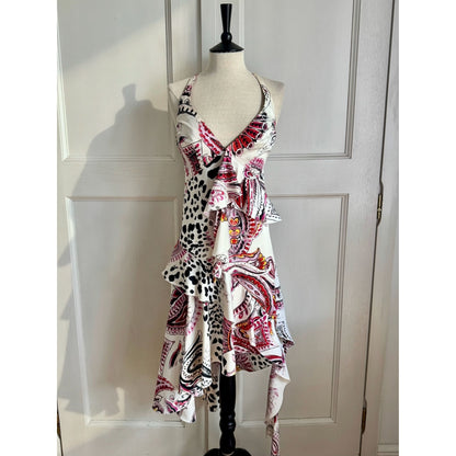 Just Cavalli Paisley S/S 2004 Asymmetric Ruffled Dress (S-M)