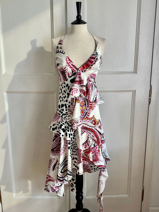 Just Cavalli Paisley S/S 2004 Asymmetric Ruffled Dress (S-M)