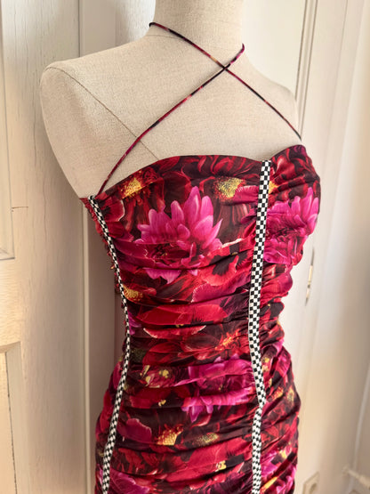 RUNWAY Dolce Gabbana F/W 2003 Silk Floral F1 Halter Dress (S)
