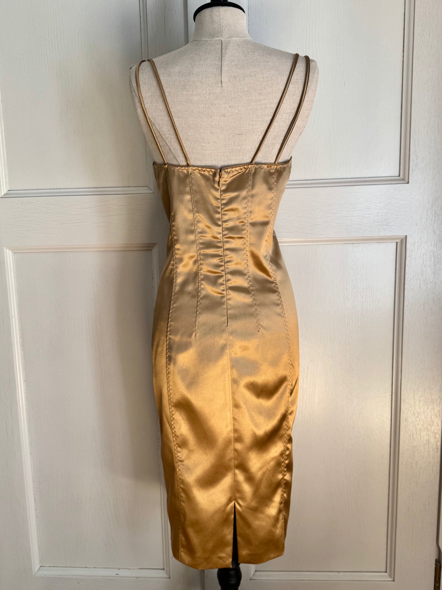 RUNWAY D&G Gold Fall / Winter 2003 Bodycon Corset Dress With Lace (L)