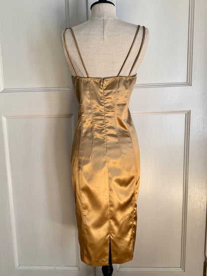RUNWAY D&G Gold Fall / Winter 2003 Bodycon Corset Dress With Lace (L)