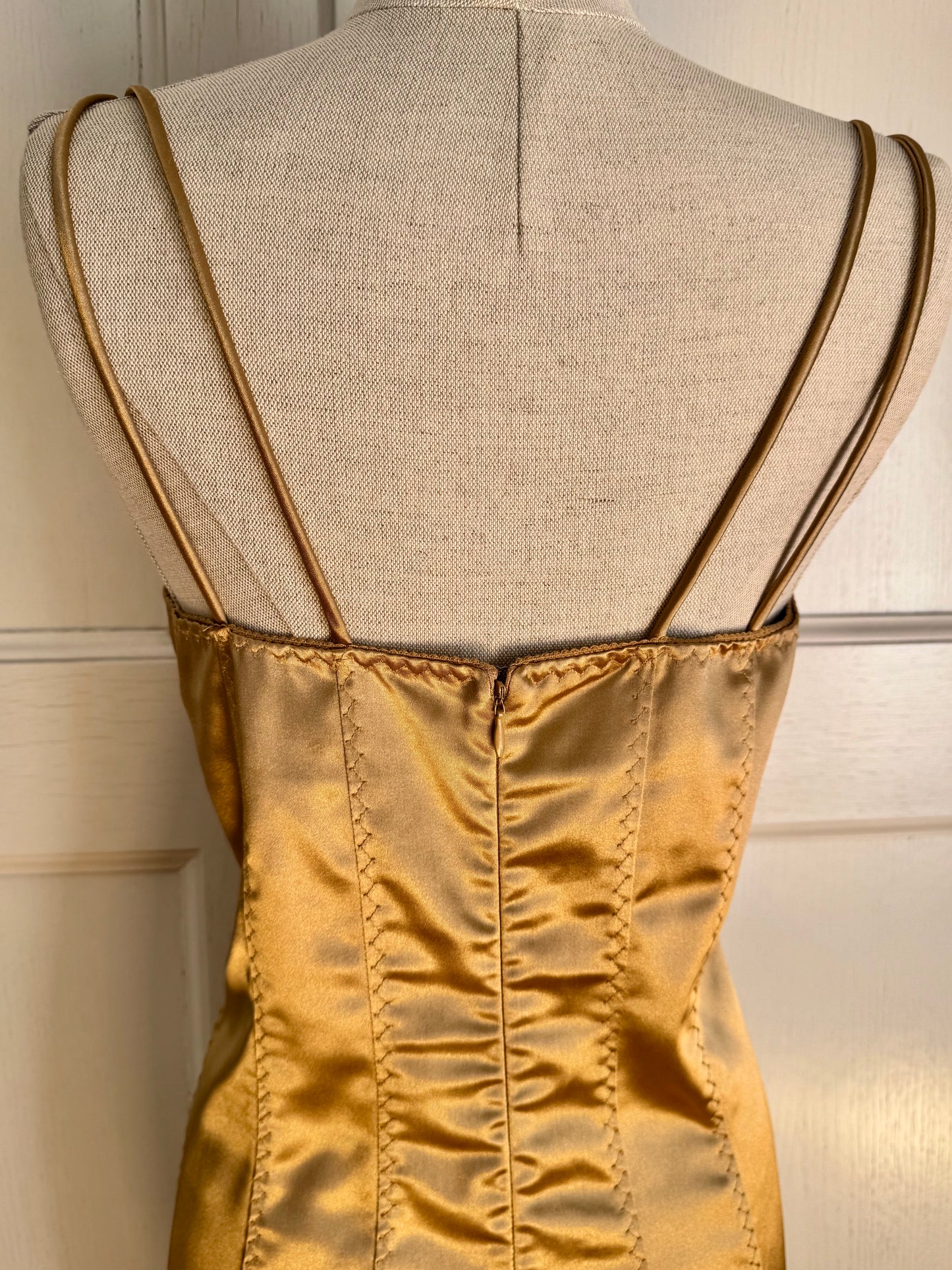 RUNWAY D&G Gold Fall / Winter 2003 Bodycon Corset Dress With Lace (L)