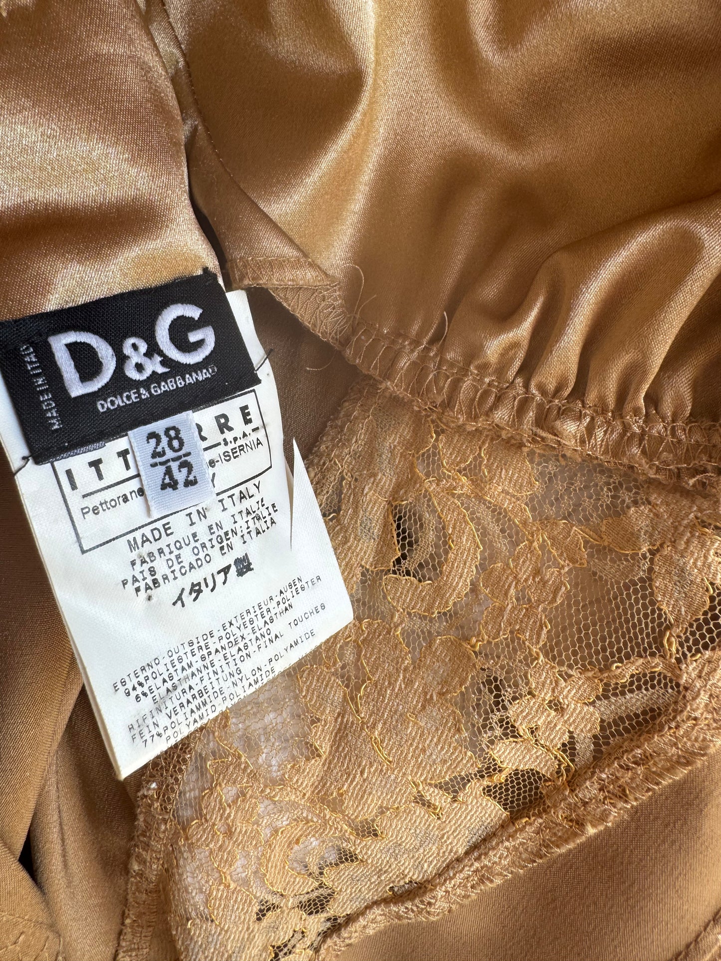 RUNWAY D&G Gold Fall / Winter 2003 Bodycon Corset Dress With Lace (L)