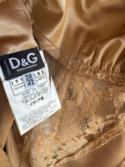 RUNWAY D&G Gold Fall / Winter 2003 Bodycon Corset Dress With Lace (L)