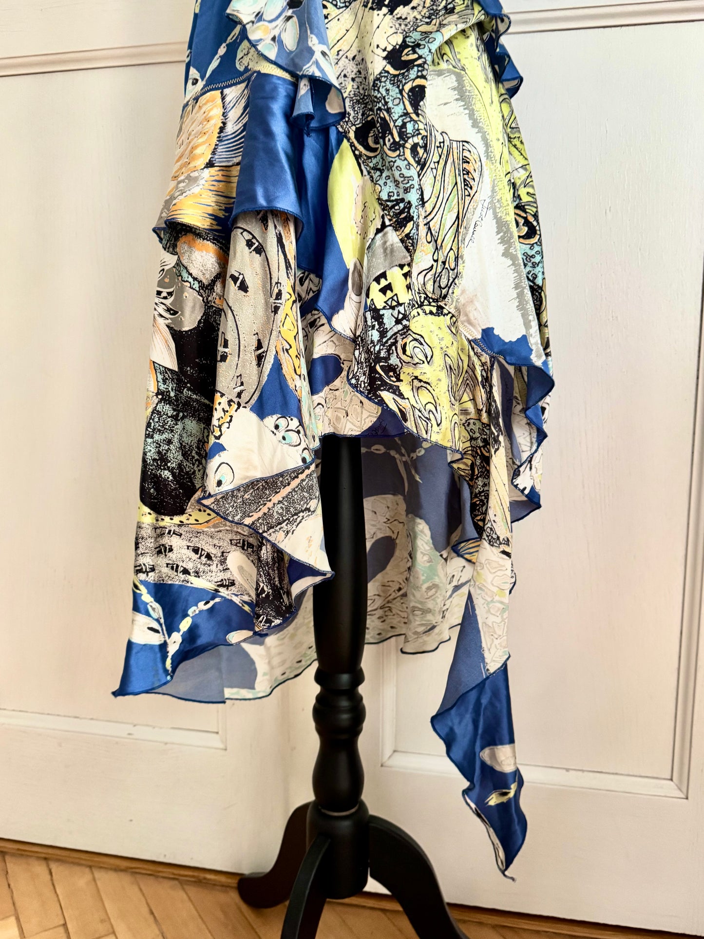 Just Cavalli Vintage S/S 2004 Blue Ruffled Asymmetric Halter Dress (S / IT 40)