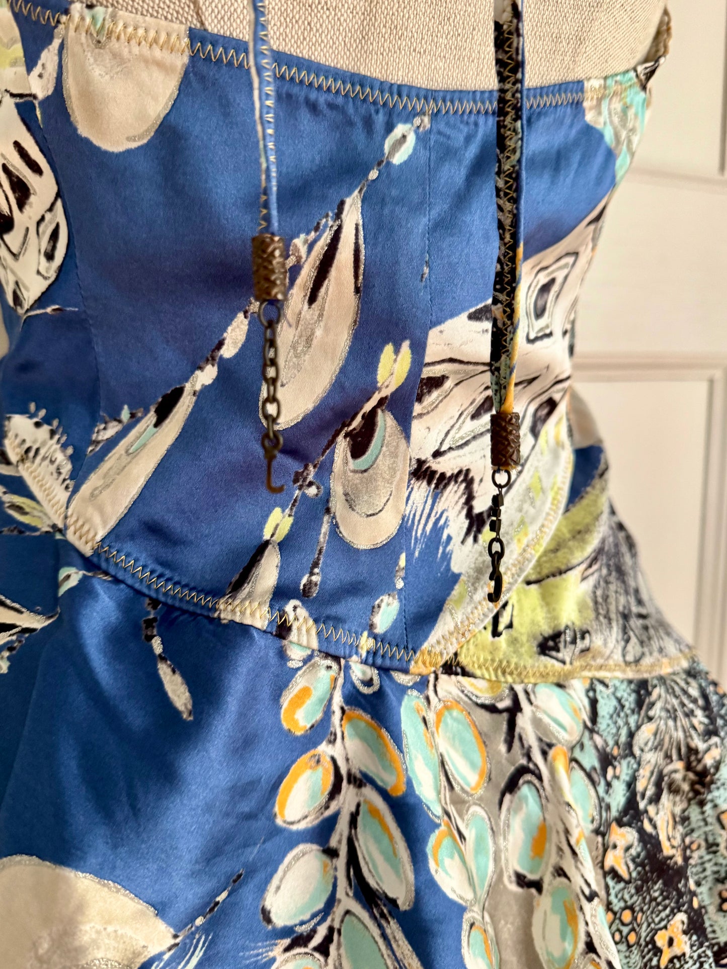 Just Cavalli Vintage S/S 2004 Blue Ruffled Asymmetric Halter Dress (S / IT 40)