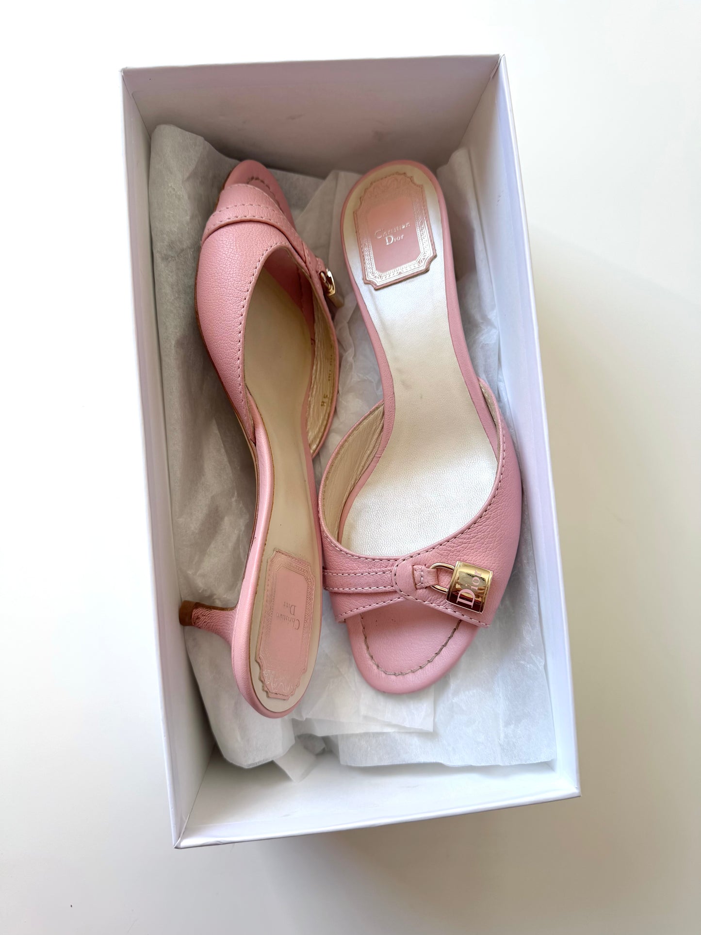 ICONIC Vintage Dior Lock Charm Pink Mules (EU 38)