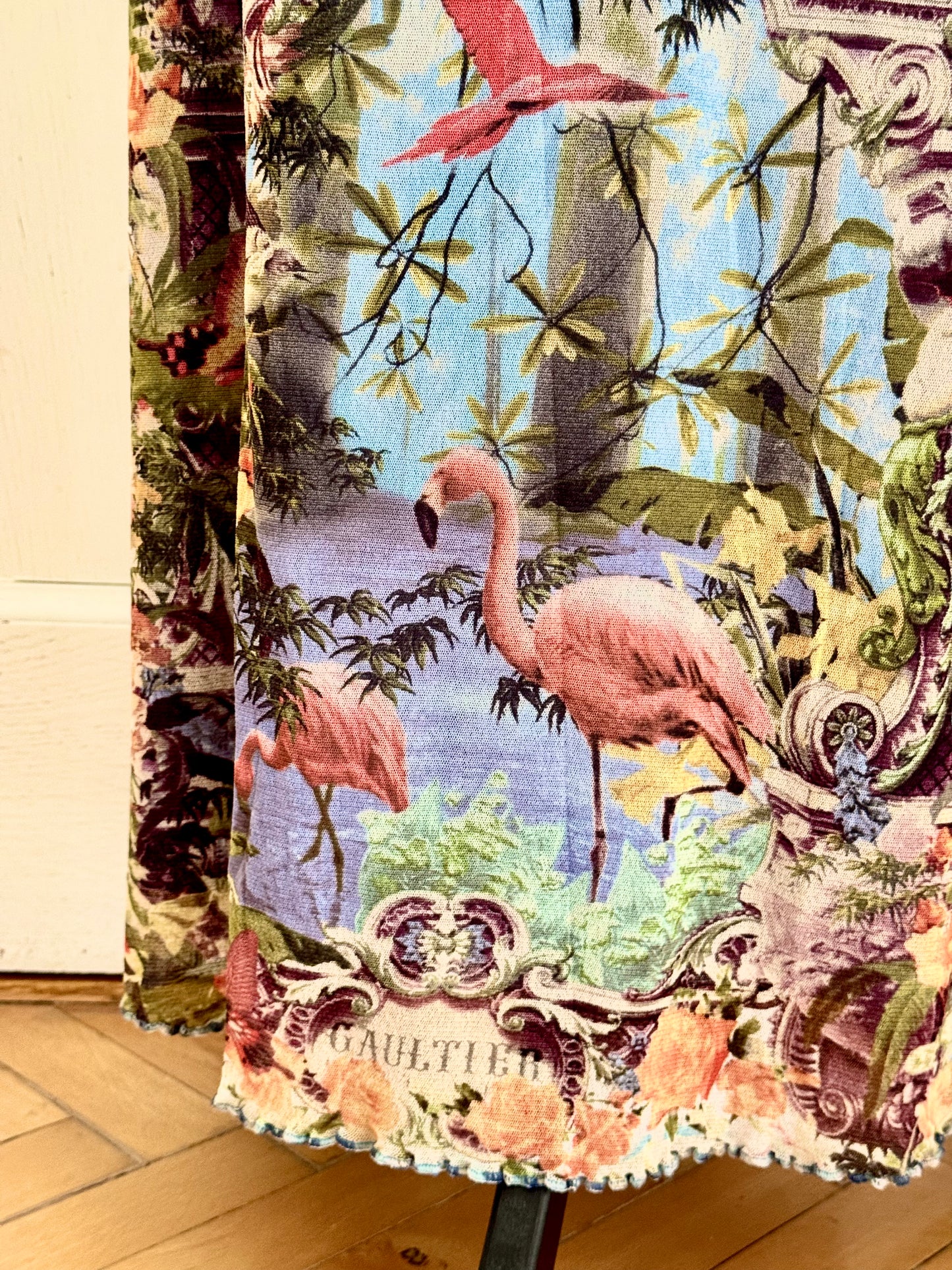 ICONIC Jean Paul Gaultier JPG Soleil S/S 1999 Flamingo Tropical Mesh Maxi Dress (L-XL)