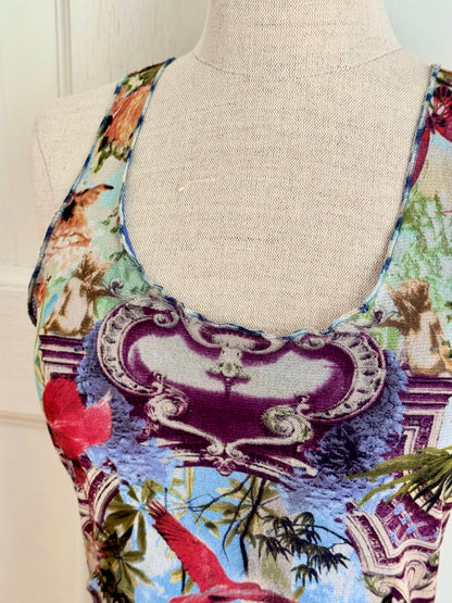 ICONIC Jean Paul Gaultier JPG Soleil S/S 1999 Flamingo Tropical Mesh Maxi Dress (L-XL)