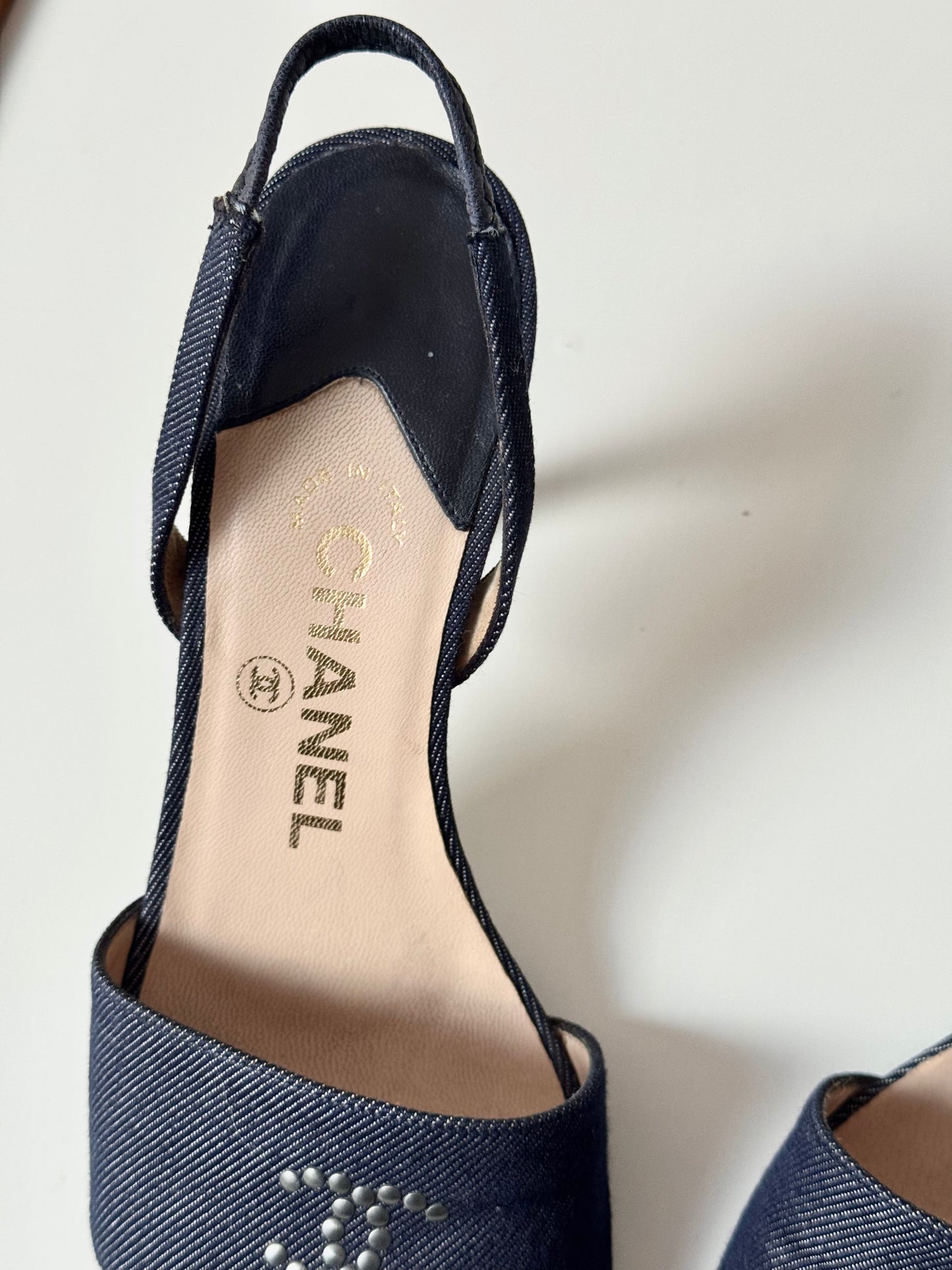 Chanel Denim CC Slingback Heels by Karl Lagerfeld (EU 36,5-37)