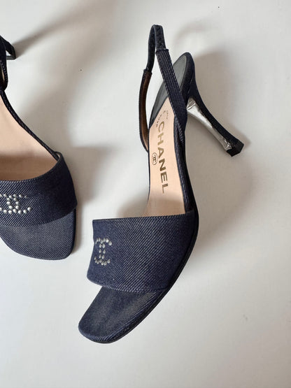 Chanel Denim CC Slingback Heels by Karl Lagerfeld (EU 36,5-37)