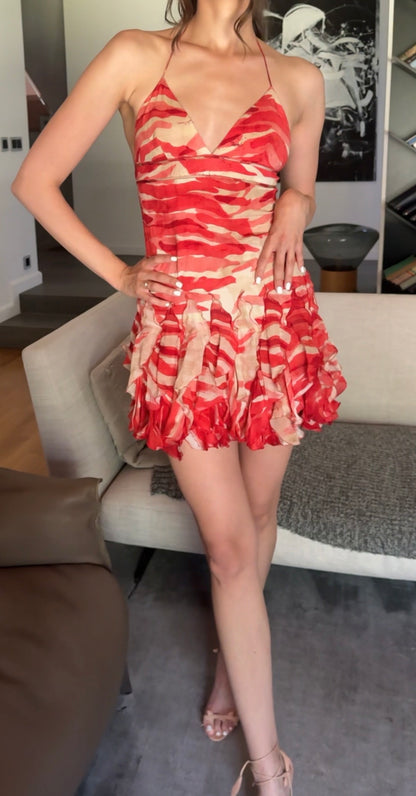 Roberto Cavalli S/S 2005 Silk Ruffled Red Coral Dress (S)