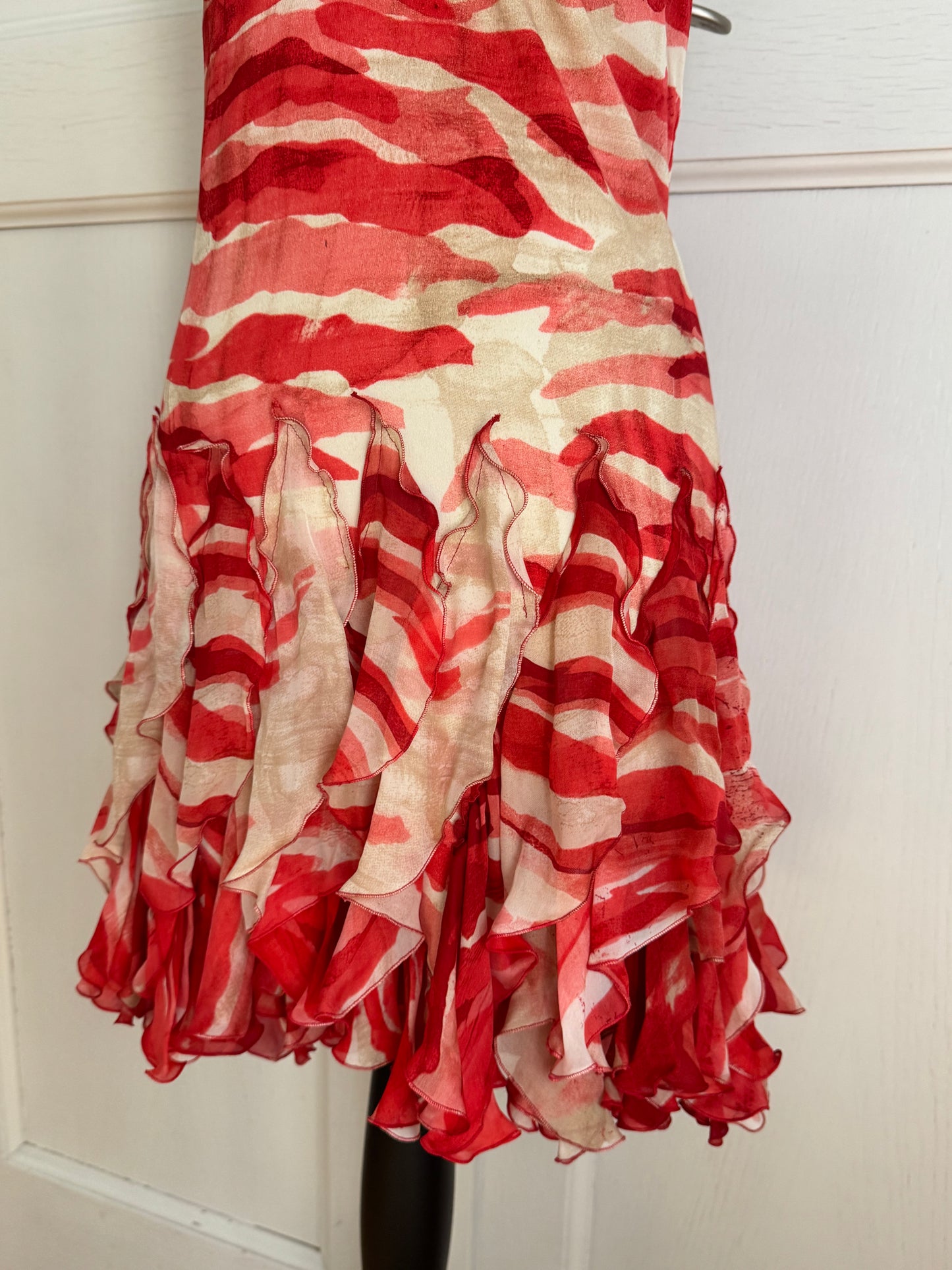Roberto Cavalli S/S 2005 Silk Ruffled Red Coral Dress (S)