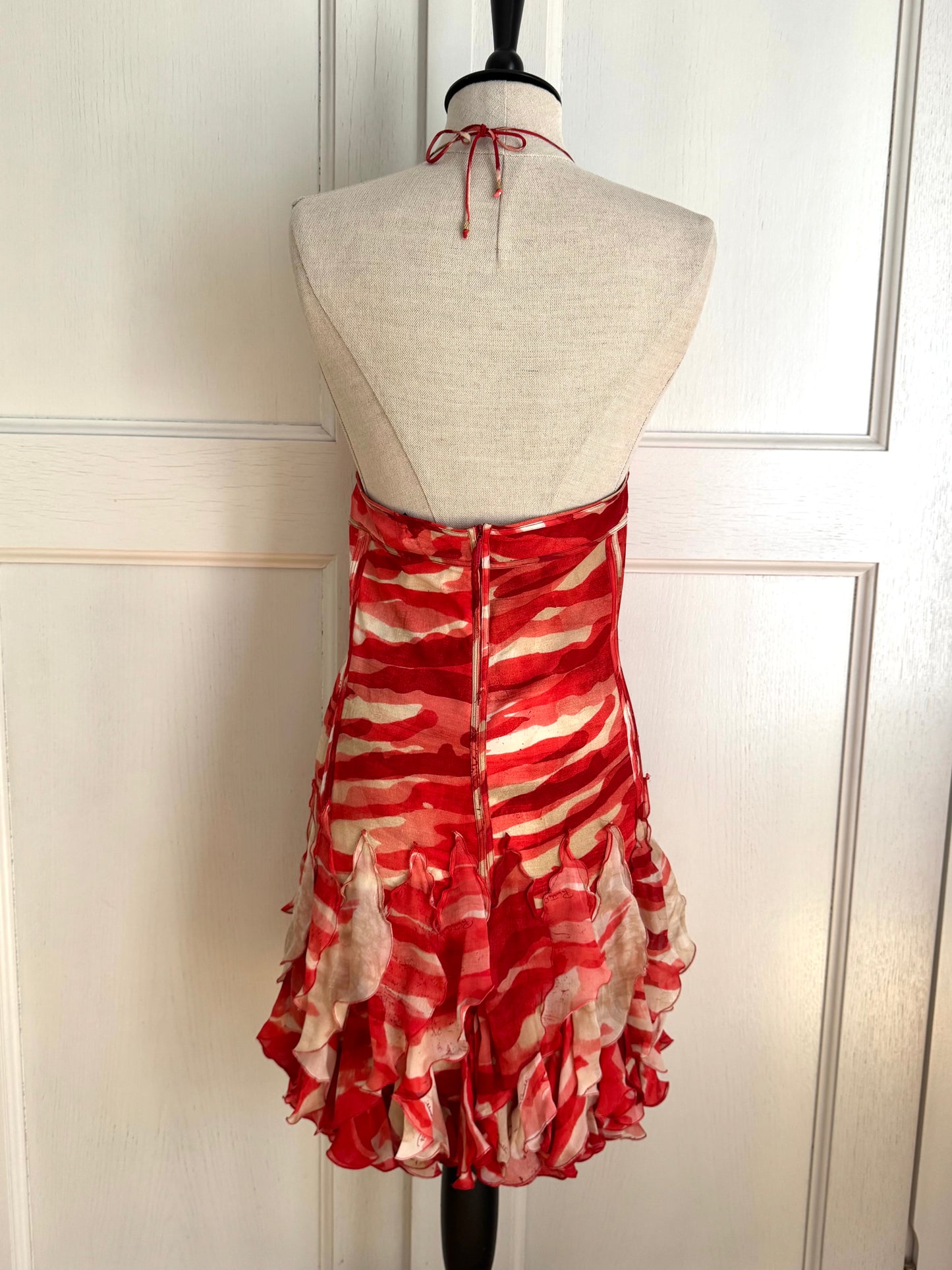 Roberto Cavalli S/S 2005 Silk Ruffled Red Coral Dress (S)