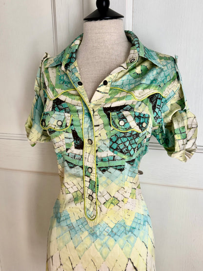 RUNWAY Roberto Cavalli S/S 2004 Silk Mosaic Shirt Dress (M)