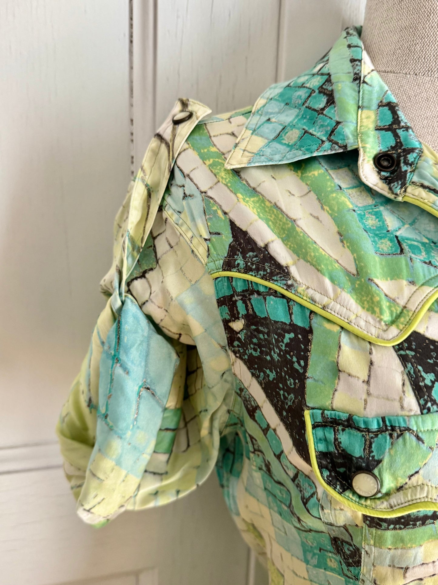 RUNWAY Roberto Cavalli S/S 2004 Silk Mosaic Shirt Dress (M)