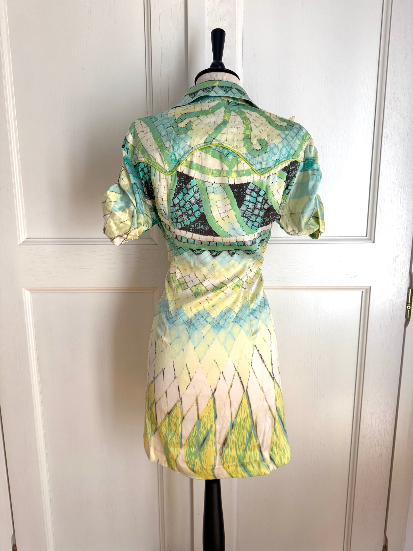 RUNWAY Roberto Cavalli S/S 2004 Silk Mosaic Shirt Dress (M)