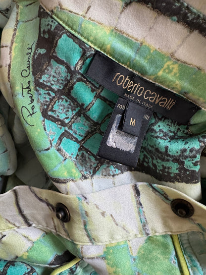 RUNWAY Roberto Cavalli S/S 2004 Silk Mosaic Shirt Dress (M)