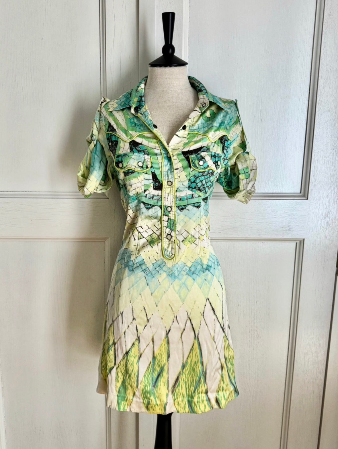 RUNWAY Roberto Cavalli S/S 2004 Silk Mosaic Shirt Dress (M)