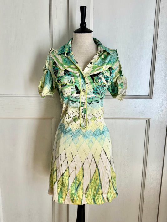 RUNWAY Roberto Cavalli S/S 2004 Silk Mosaic Shirt Dress (M)
