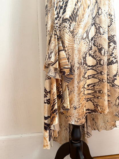 Just Cavalli S/S 2007 Animal Print Corset Cowl Neck Silk Dress (L and XL)