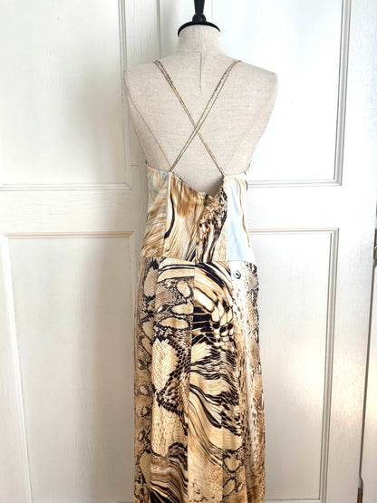 Just Cavalli S/S 2007 Animal Print Corset Cowl Neck Silk Dress (L and XL)