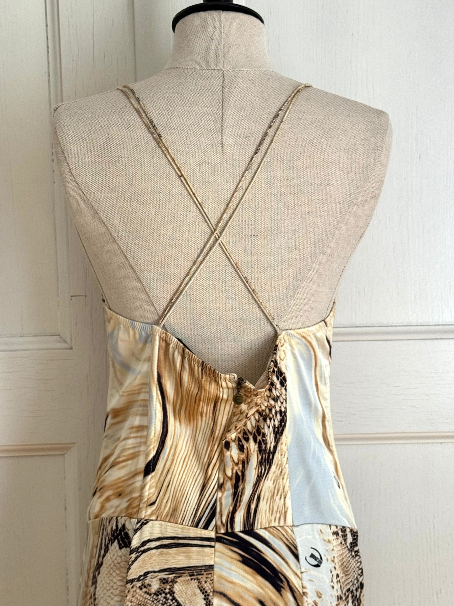 Just Cavalli S/S 2007 Animal Print Corset Cowl Neck Silk Dress (L and XL)