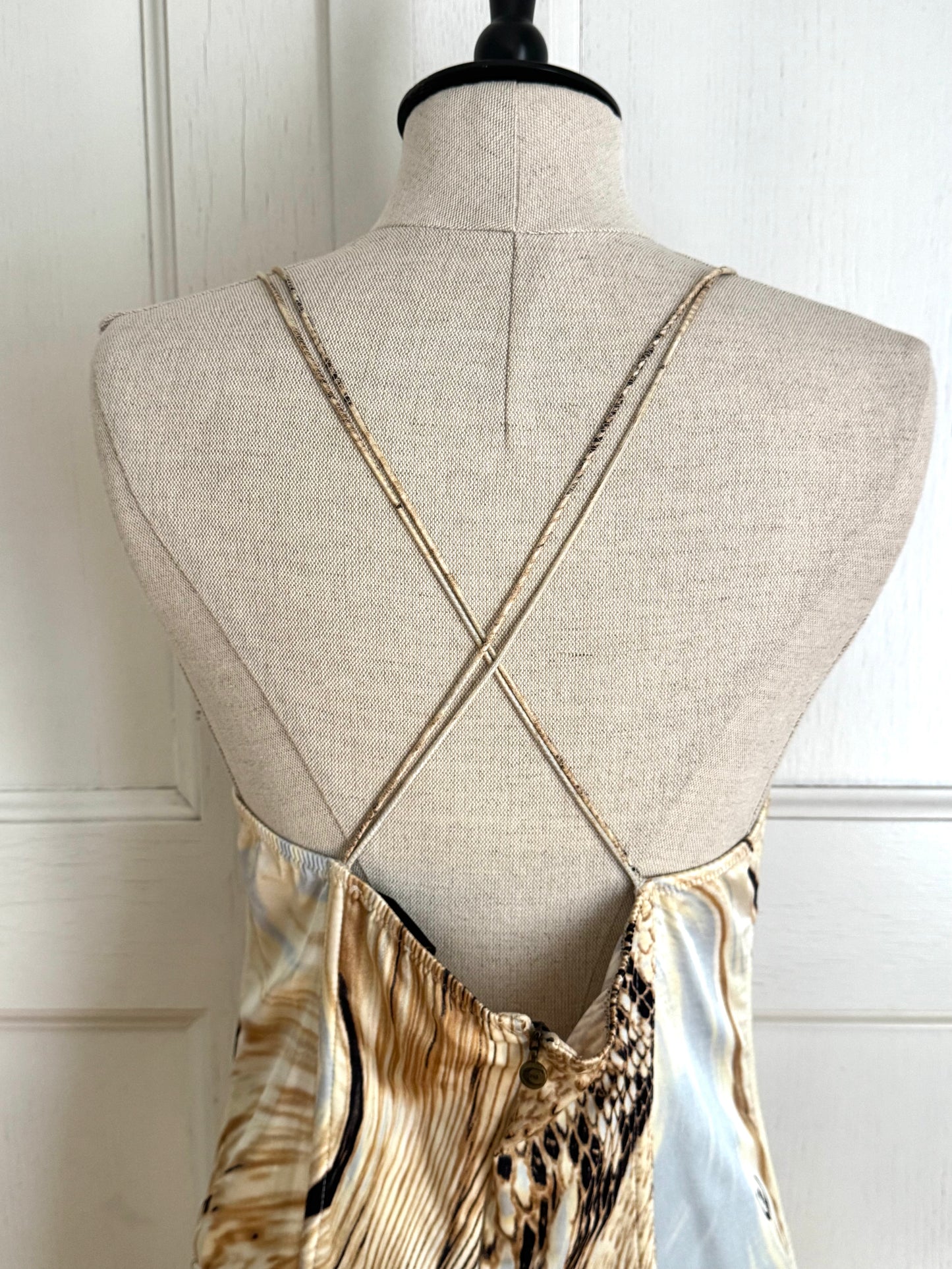 Just Cavalli S/S 2007 Animal Print Corset Cowl Neck Silk Dress (L and XL)
