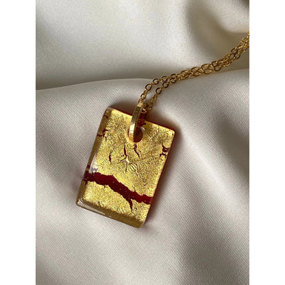 Vintage Murano Glass Necklace in Gold & Red