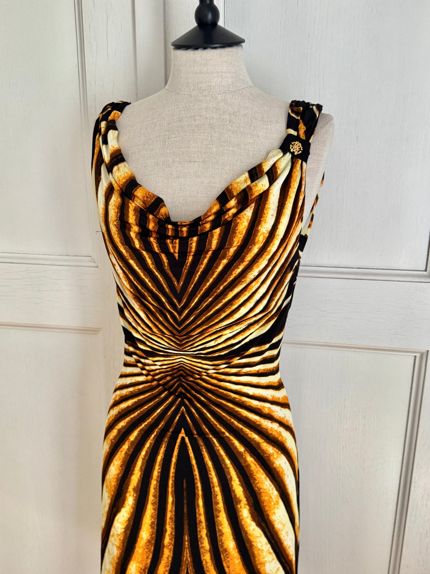 ICONIC Runway Roberto Cavalli S/S 2007 Ray Of Sun Mini Cowl Neck Dress (L and XL)