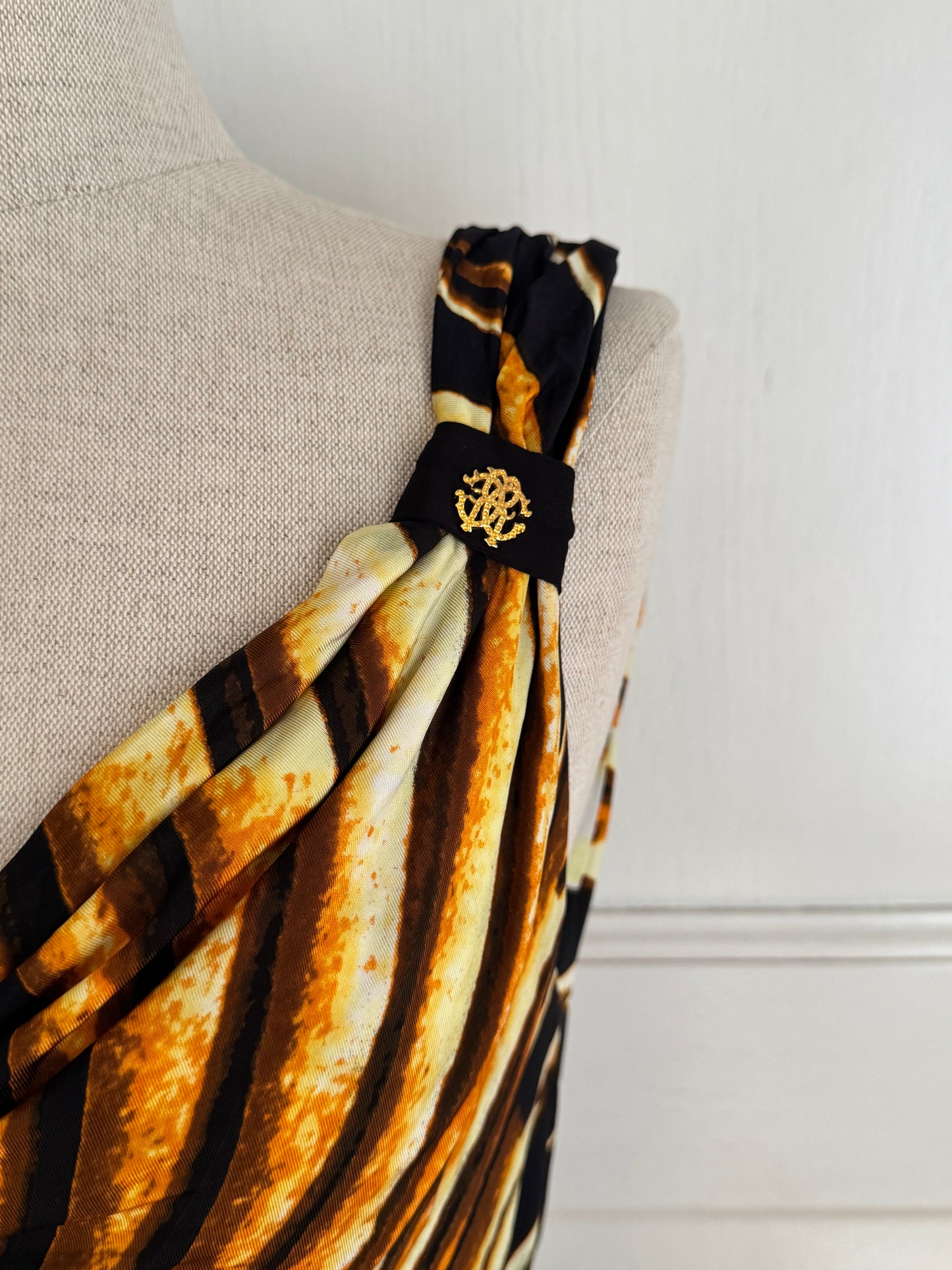 ICONIC Runway Roberto Cavalli S/S 2007 Ray Of Sun Mini Cowl Neck Dress (L and XL)
