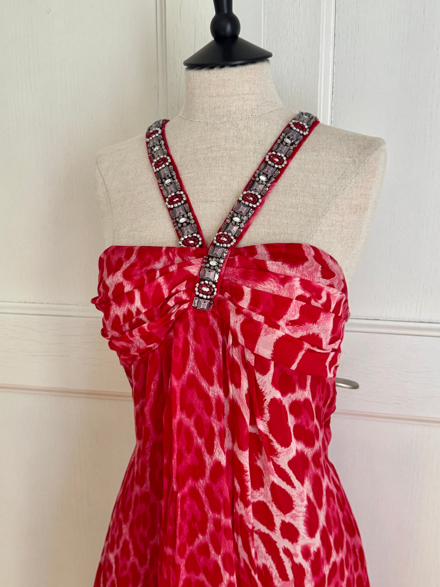 Blumarine Pink Cheetah Print Bejeweled Dress (M)