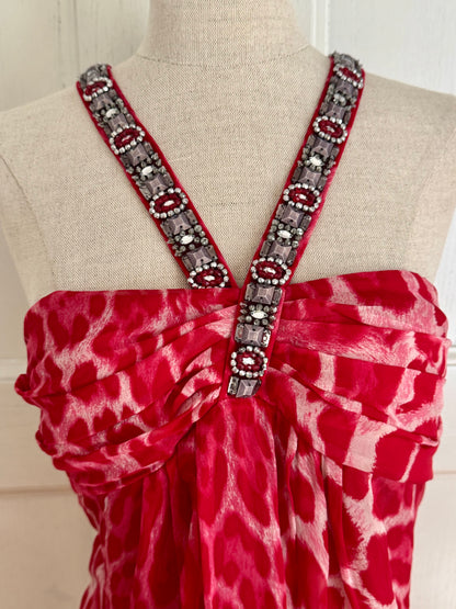 Blumarine Pink Cheetah Print Bejeweled Dress (M)