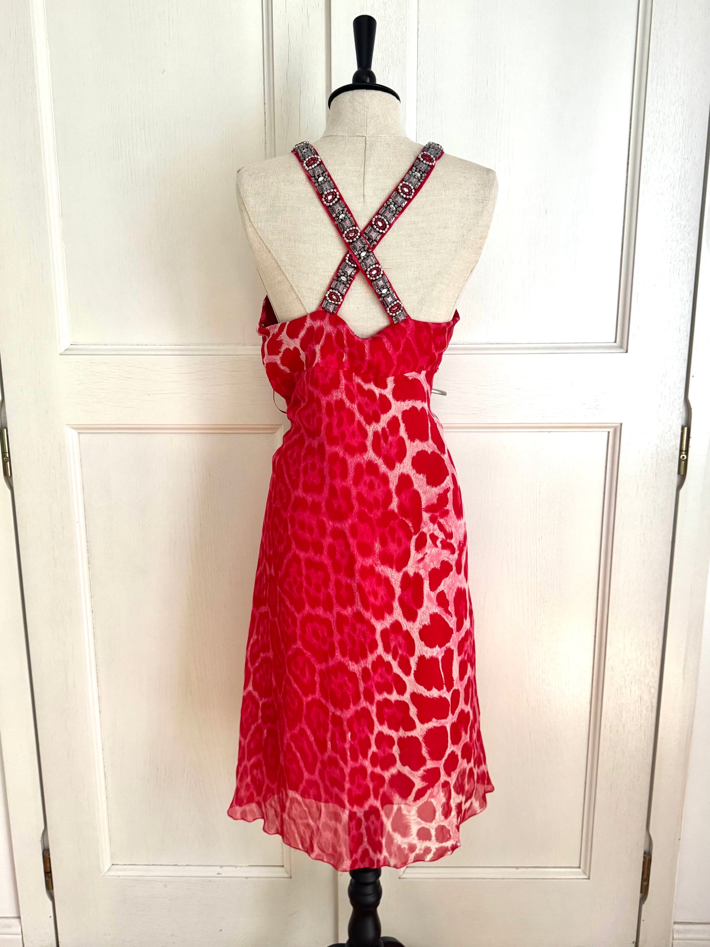 Blumarine Pink Cheetah Print Bejeweled Dress (M)