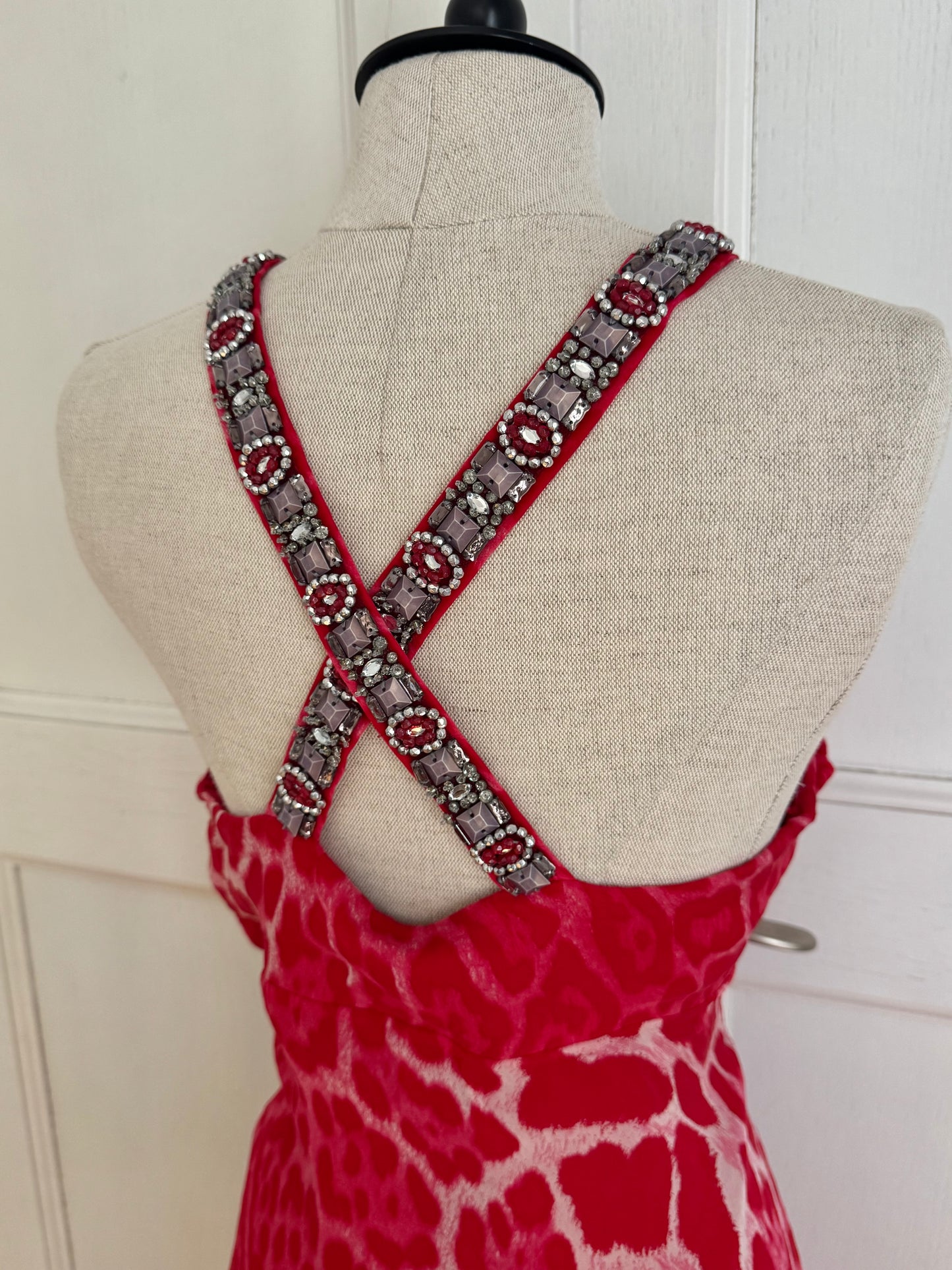 Blumarine Pink Cheetah Print Bejeweled Dress (M)