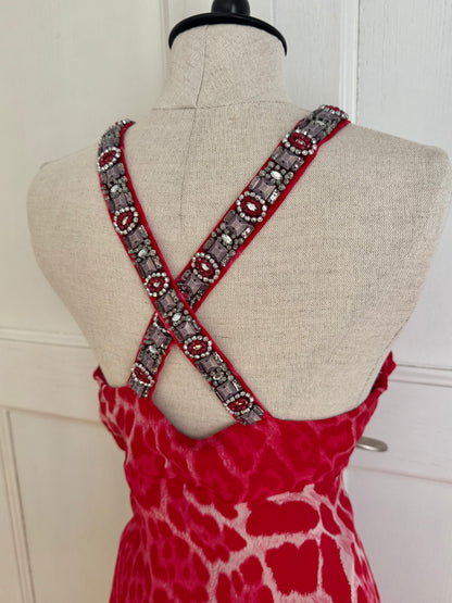 Blumarine Pink Cheetah Print Bejeweled Dress (M)