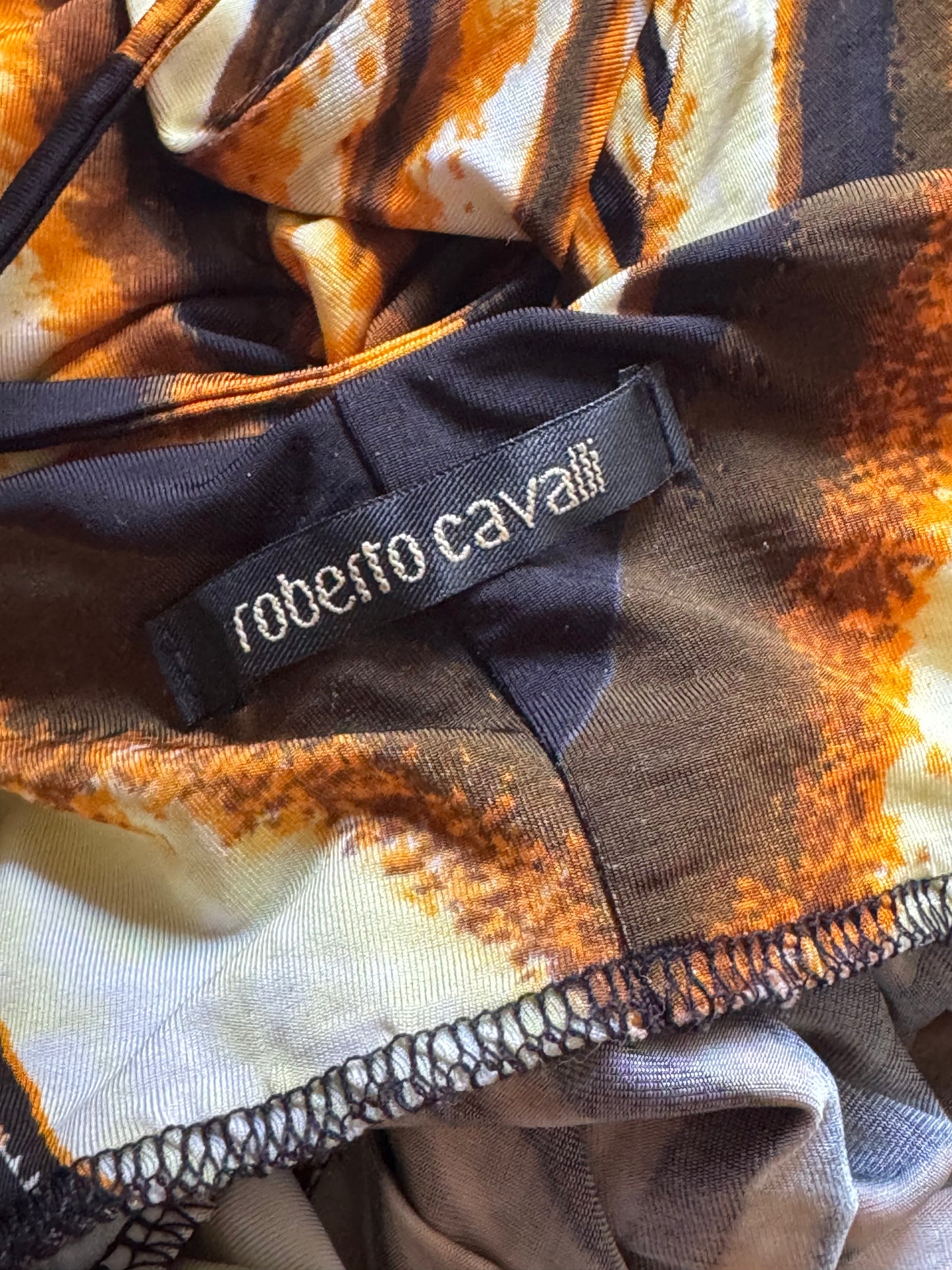 ICONIC Runway Roberto Cavalli S/S 2007 Ray Of Sun Mini Cowl Neck Dress (L and XL)