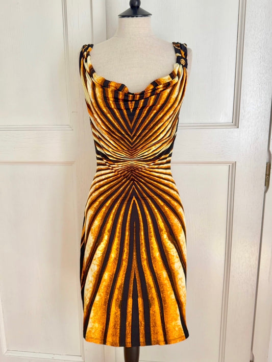 ICONIC Runway Roberto Cavalli S/S 2007 Ray Of Sun Mini Cowl Neck Dress (L and XL)