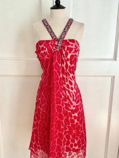 Blumarine Pink Cheetah Print Bejeweled Dress (M)