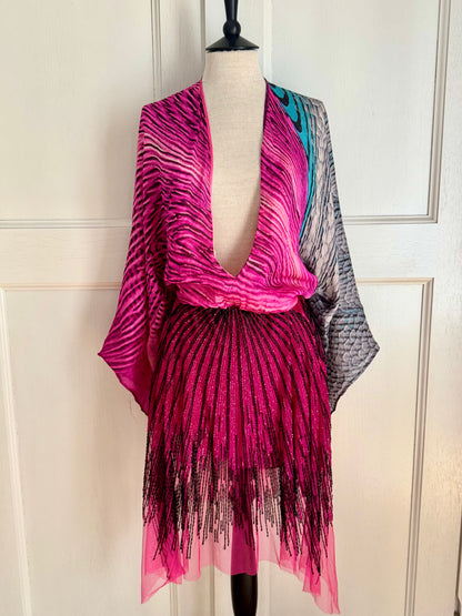 RUNWAY Roberto Cavalli S/S 2001 Multicolor Beaded Silk Dress (XS-S-M)