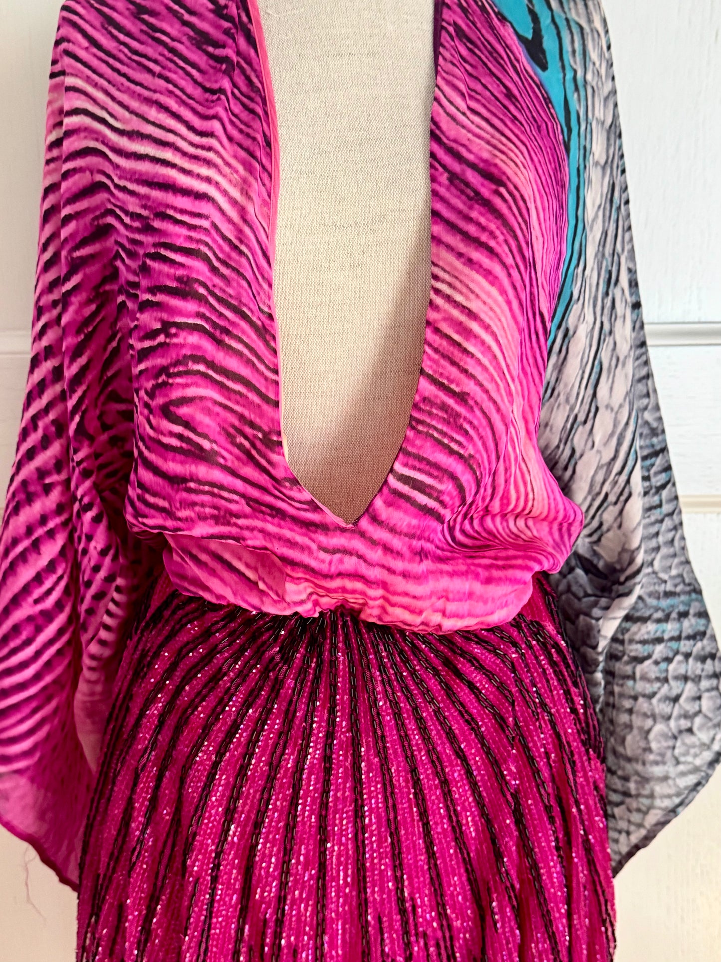 RUNWAY Roberto Cavalli S/S 2001 Multicolor Beaded Silk Dress (XS-S-M)